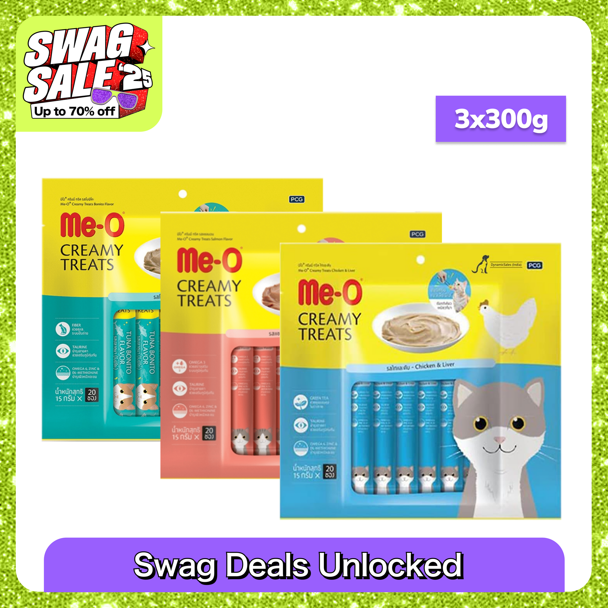 Me O Creamy Chicken & Liver, Salmon and Bonito Cat Treat Combo Cats-Treats & Others Me O 3x300 (60pcs)