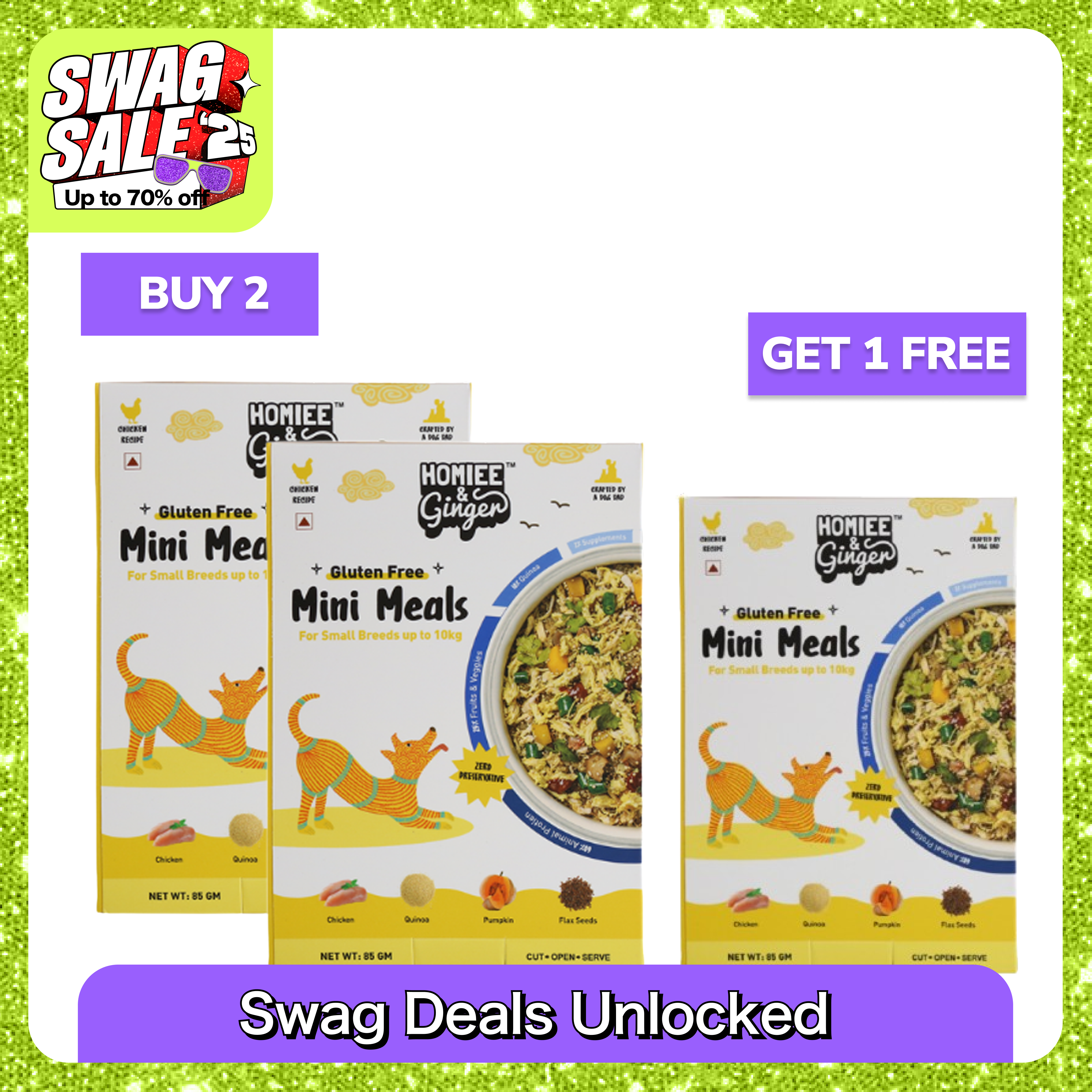 Homiee & Ginger Gluten Free Mini Meals Chicken & Quinoa Fresh Food for Dogs (Buy 2 Get 1 Free) Dogs-Wet Food Homiee & Ginger 2x85g +85gFree