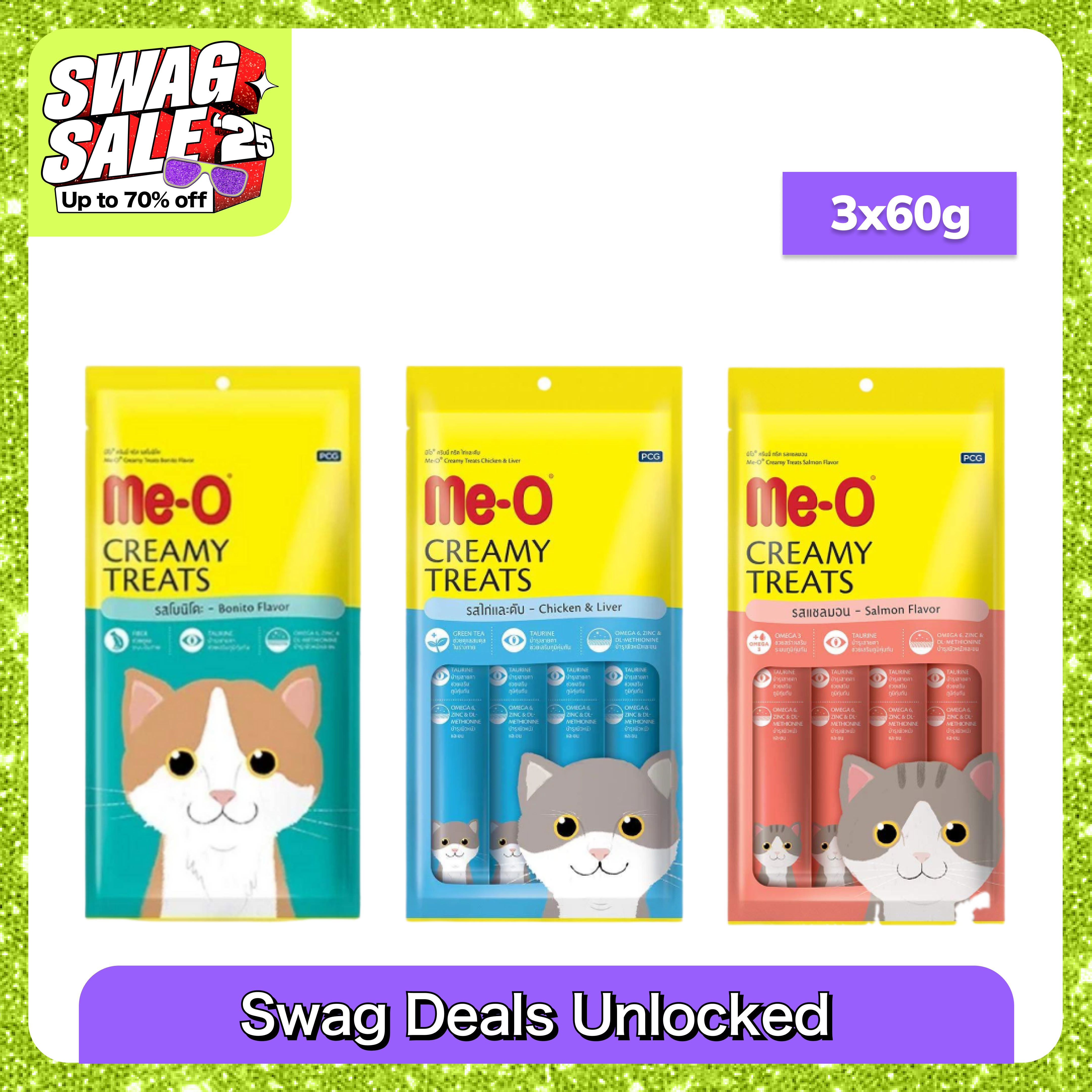 Me O Creamy Chicken & Liver, Salmon and Bonito Cat Treat Combo Cats-Treats & Others Me O 3x60g (12pcs)