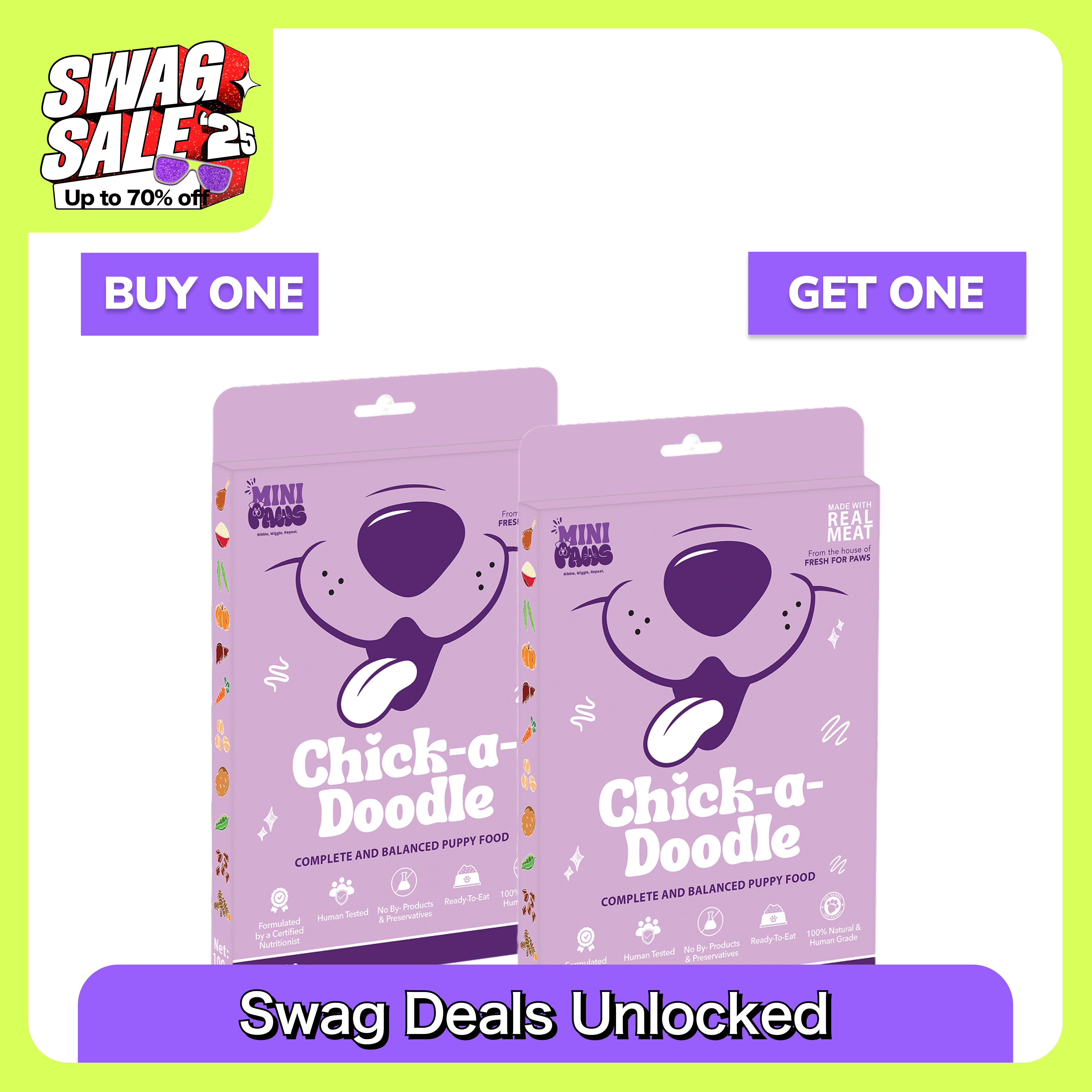 Fresh for Paws Mini Paws Chick A Doodle Puppy Dog Wet Food (Buy1 Get1 Free) Dogs-Wet Food Fresh For Paws 100g+100g