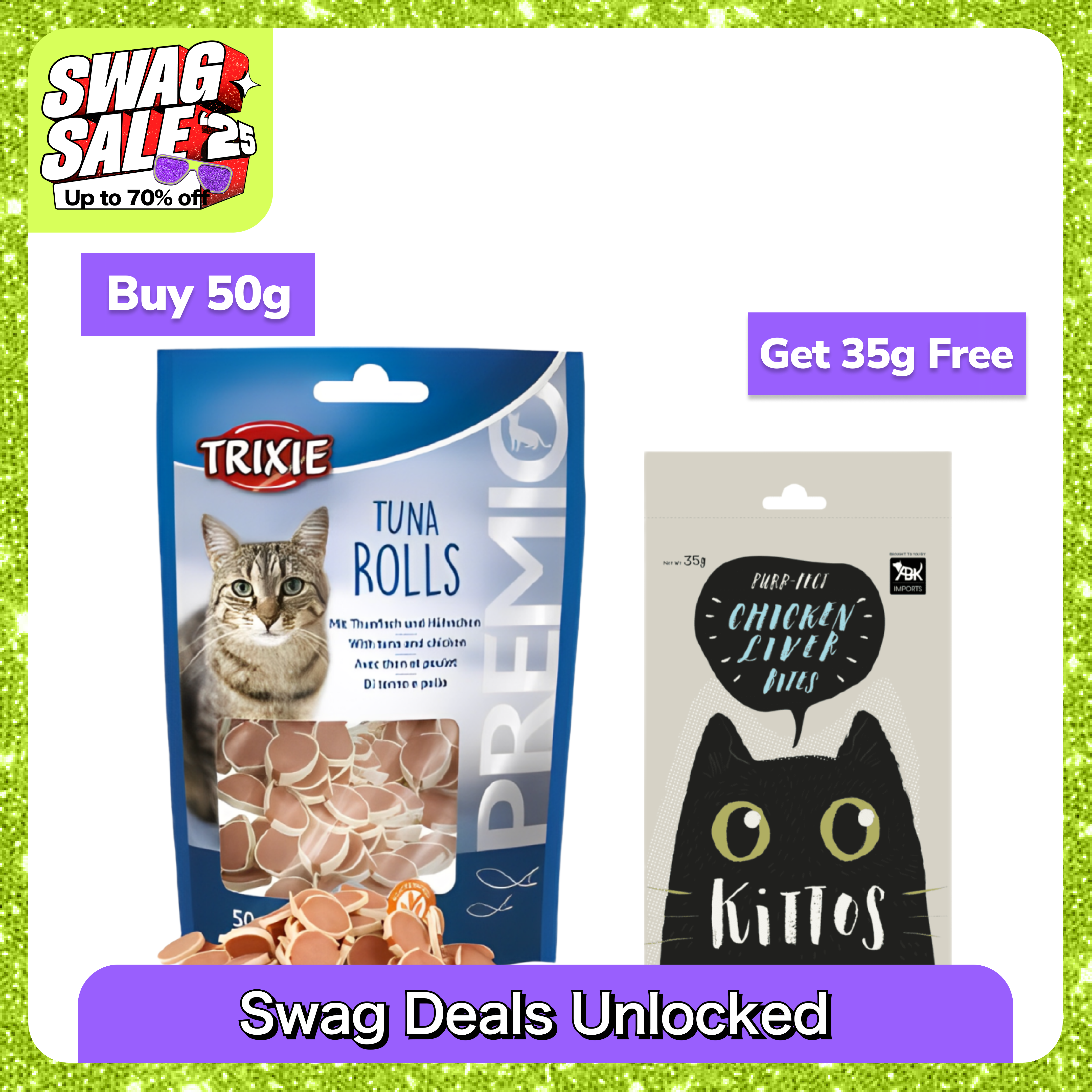 Trixie Premio Tuna Rolls & Kittos Purr Fect Chicken Liver Bites Cat Treats Cats-Treats & Others Exclusive Combo 50g+35g Free