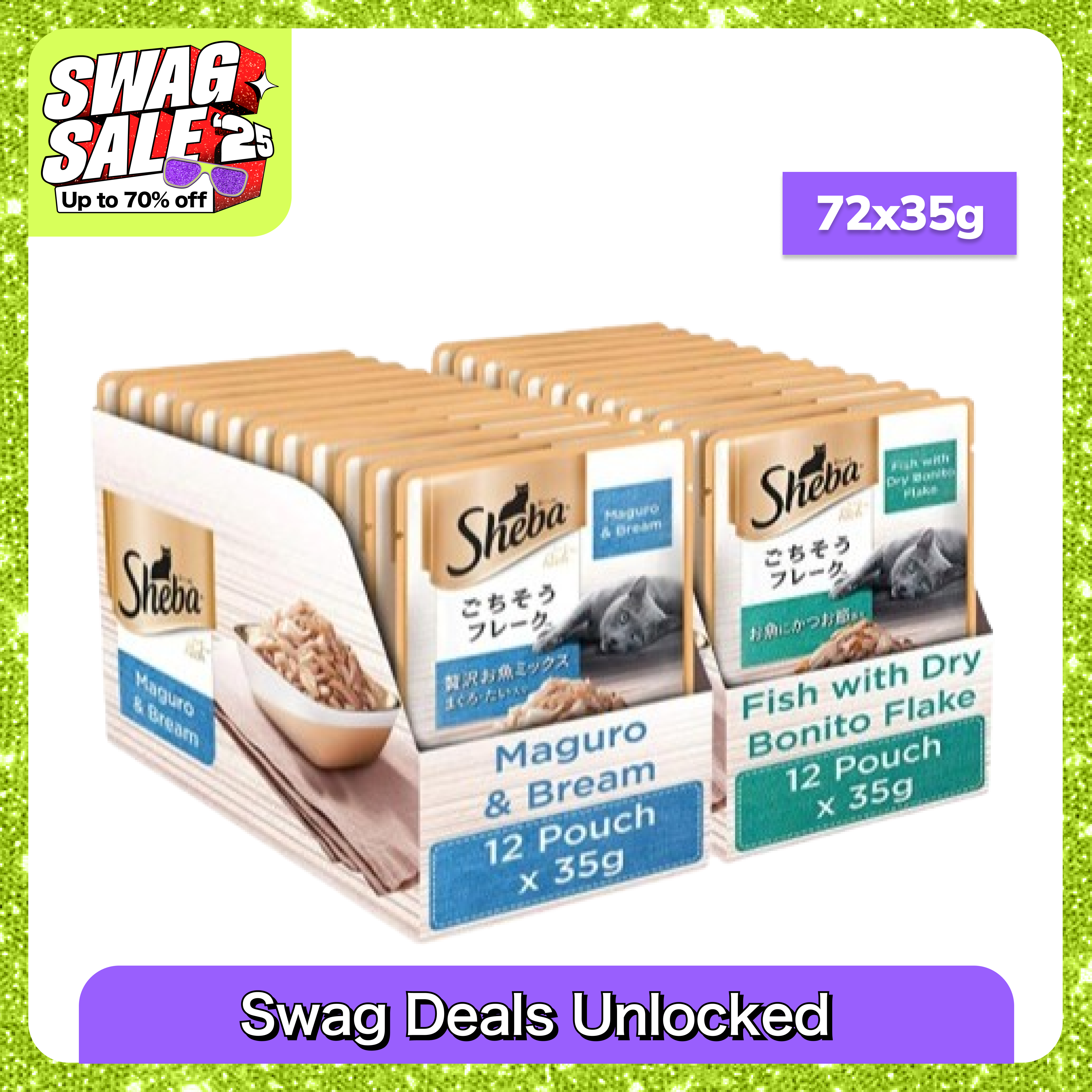 Sheba Maguro Bream Fish and Fish with Dry Bonito Flake Cat Wet Food Combo Cats-Wet Food Sheba 72x35g