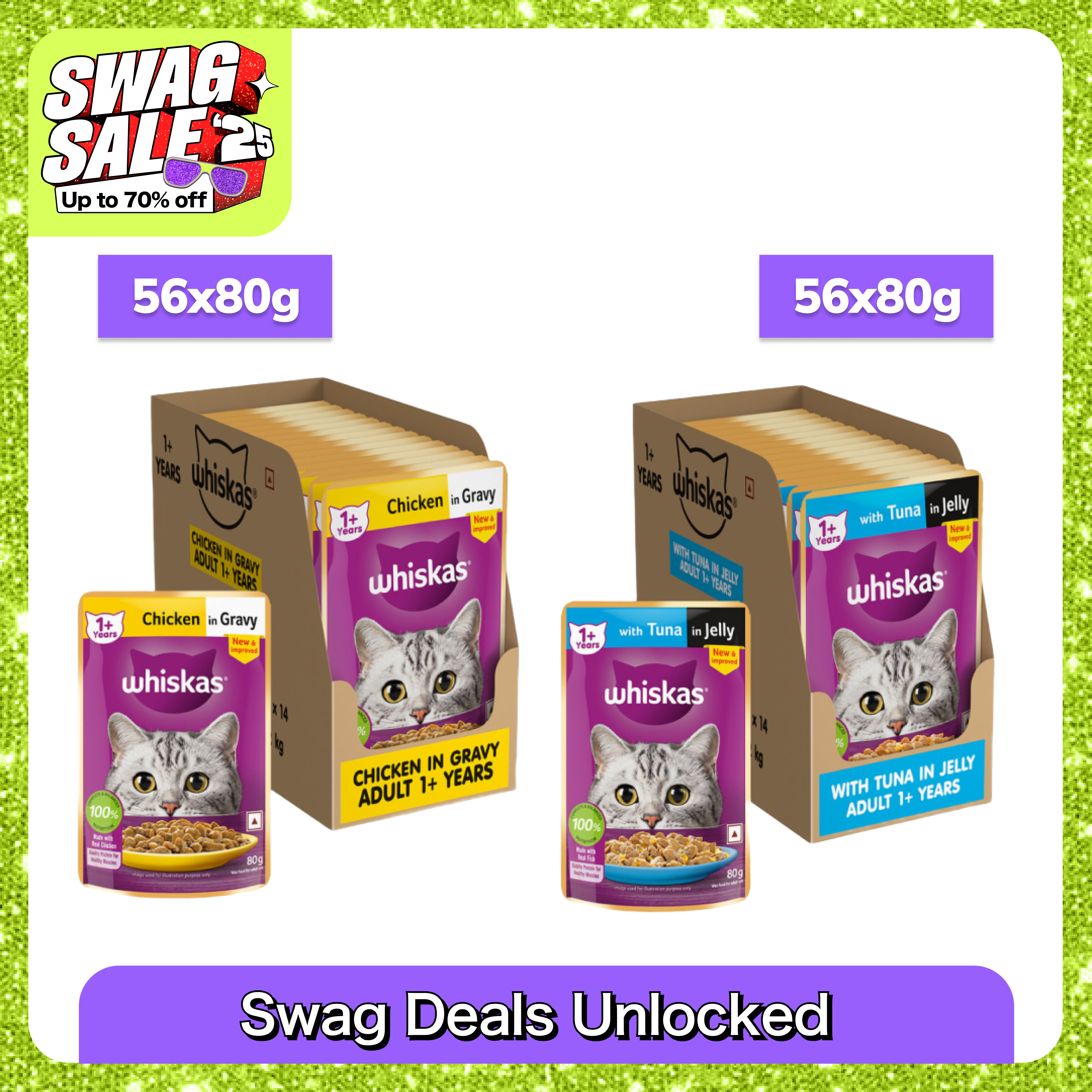 Whiskas Tuna in Jelly Meal and Chicken Gravy Adult Cat Wet Food Combo Cats-Wet Food Whiskas 112x80g
