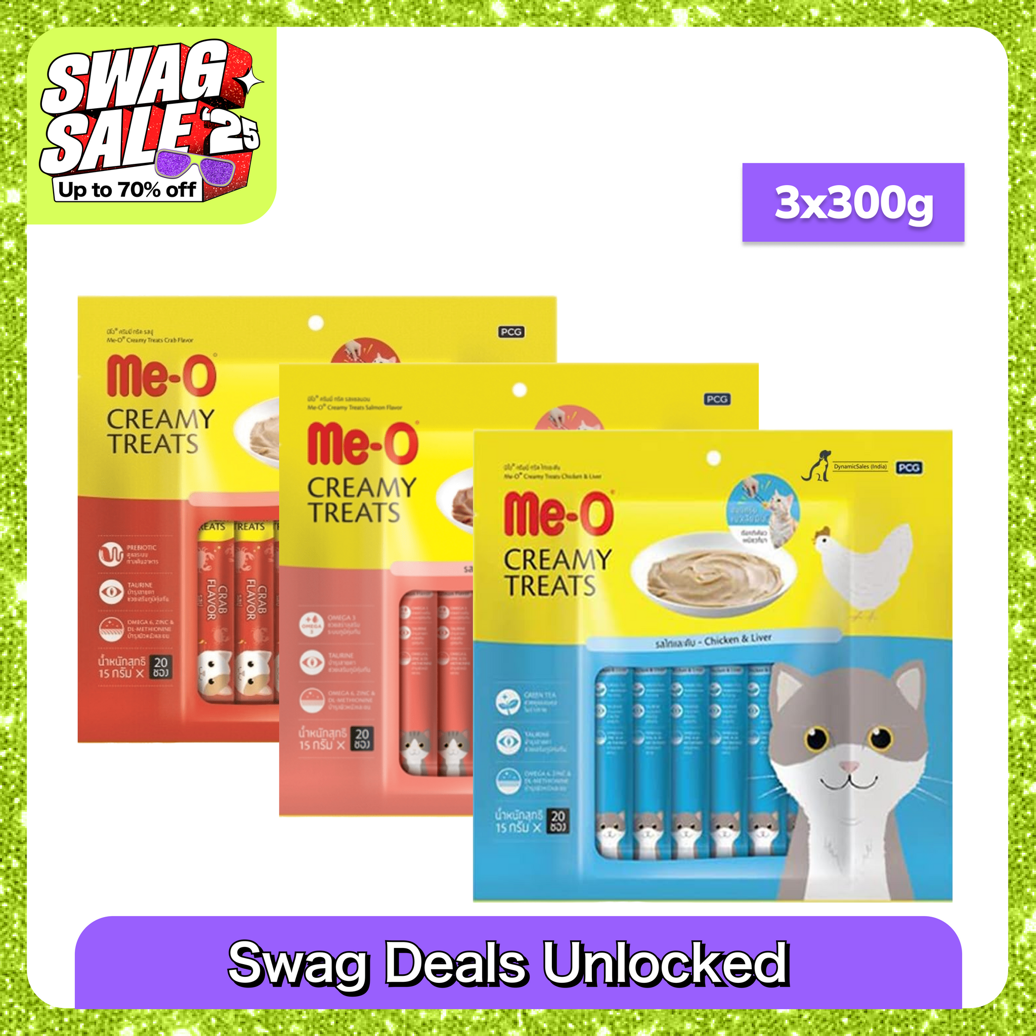 Me O Creamy Chicken & Liver, Crab and Salmon Cat Treat Combo Cats-Treats & Others Me O 3x300g (60pcs)
