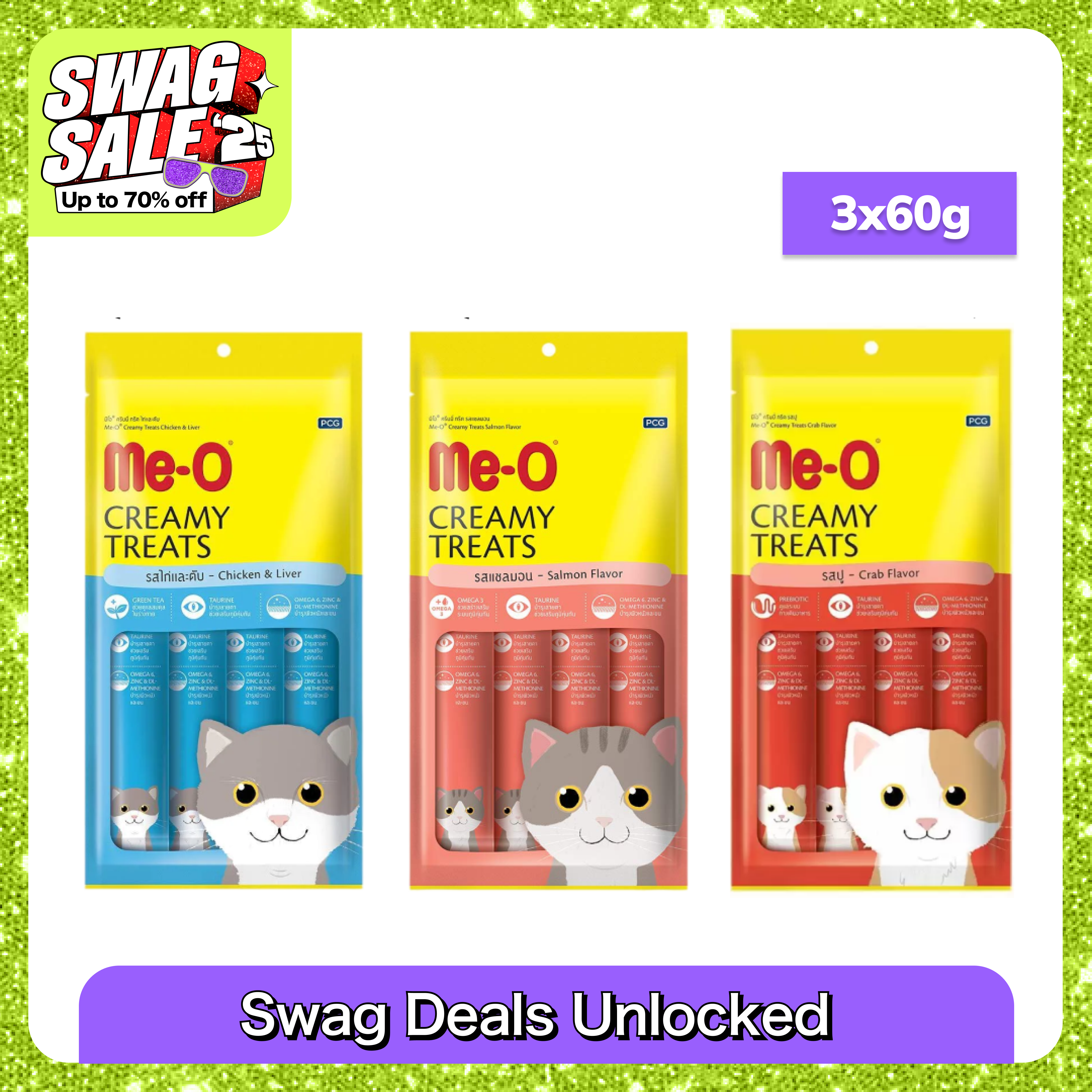 Me O Creamy Chicken & Liver, Crab and Salmon Cat Treat Combo Cats-Treats & Others Me O 3x60g (12pcs)