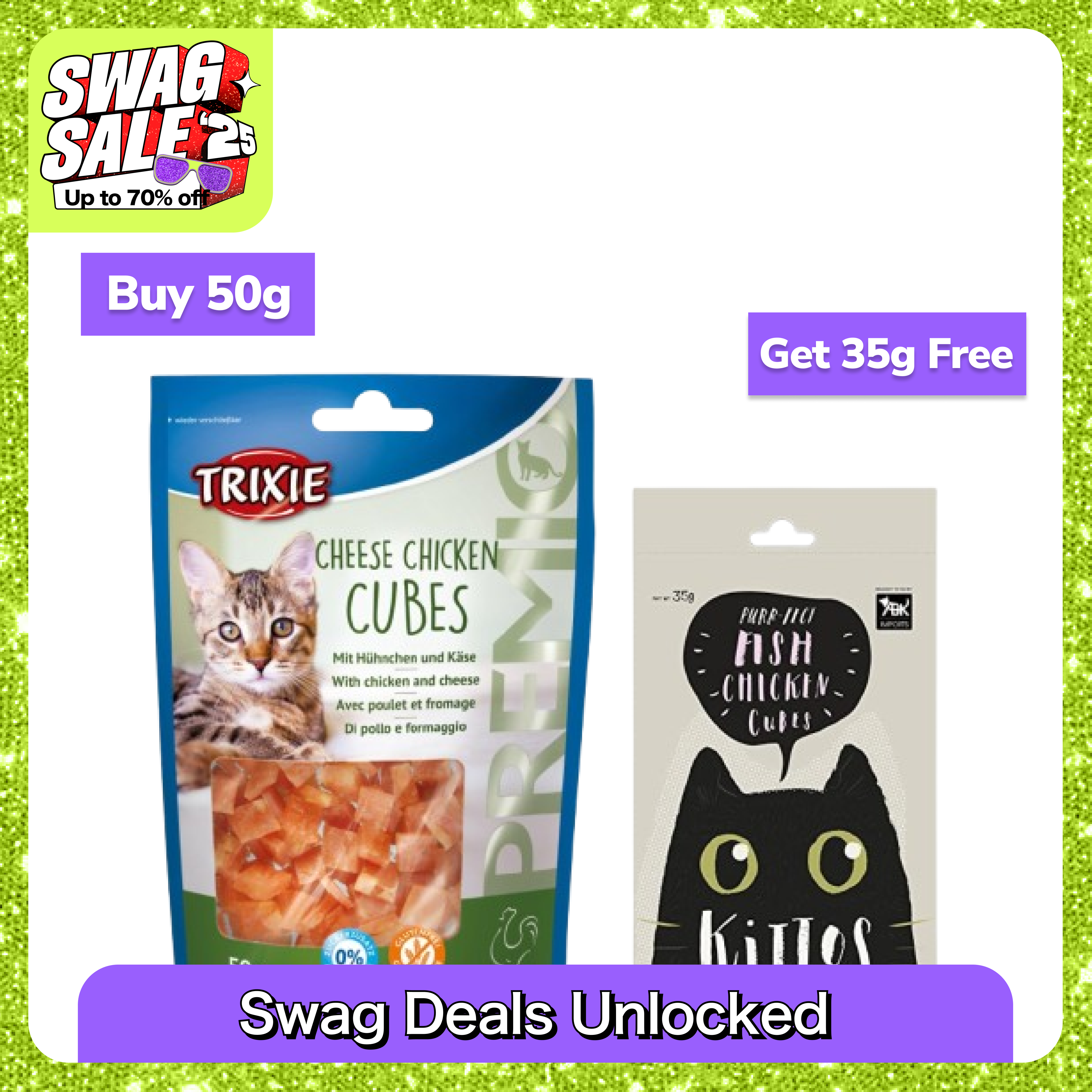 Trixie Premio Cheese Chicken & Kittos Purr fect Fish Chicken Cubes Cat Treats Cats-Treats & Others Exclusive Combo 50g+35g Free