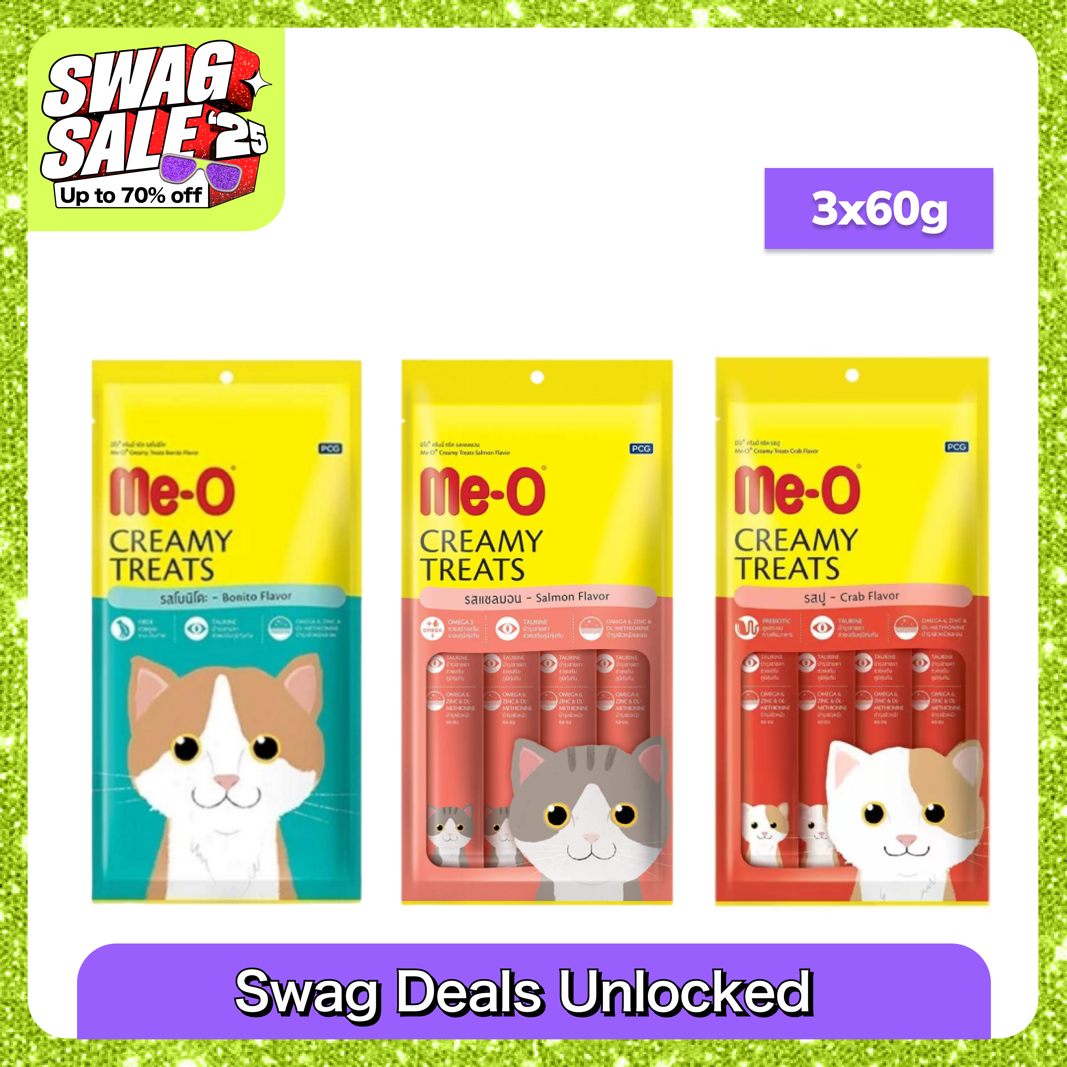 Me O Creamy Crab, Salmon and Bonito Cat Treat Combo Cats-Treats & Others Me O 3x60g (12pcs)
