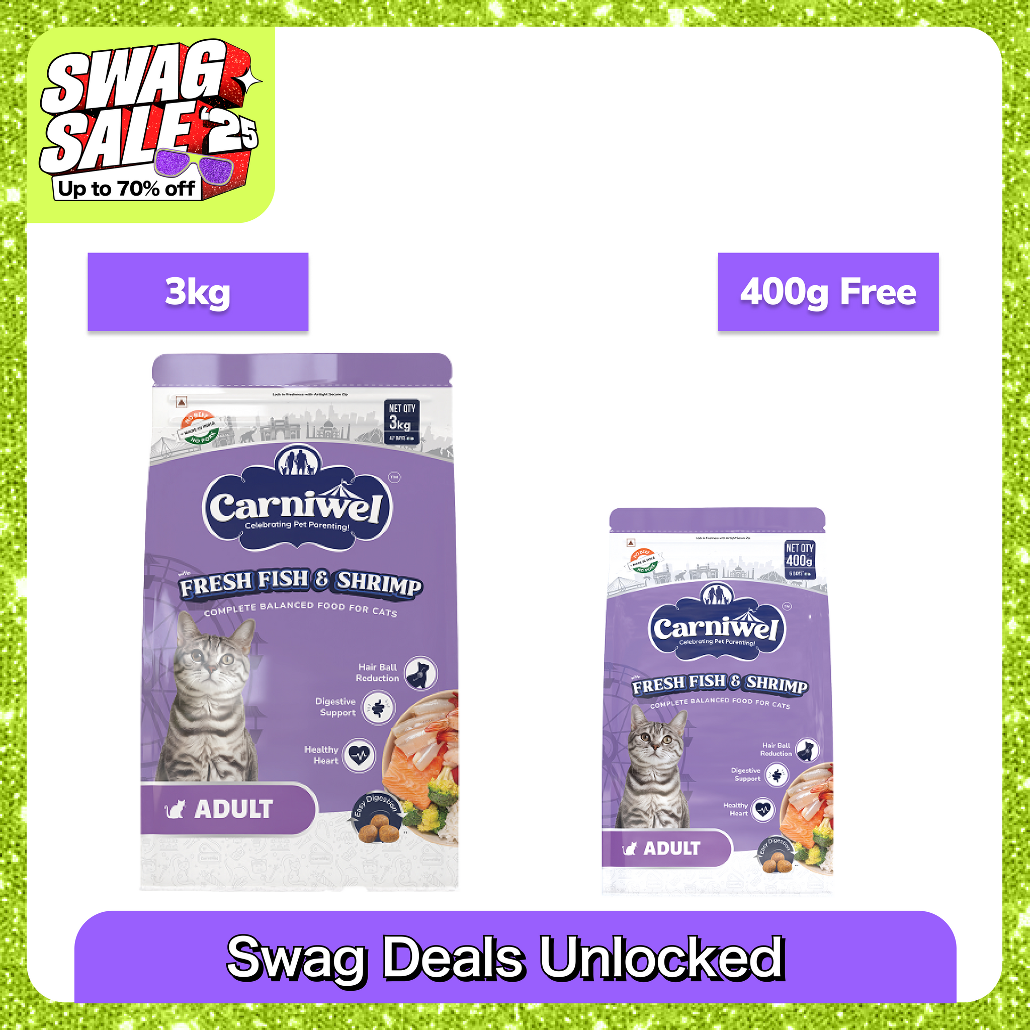 Carniwel Fresh Fish and Shrimp For Adult Cat Dry Food Cats- Dry food Carniwel 3kg+400g (Dry Free)
