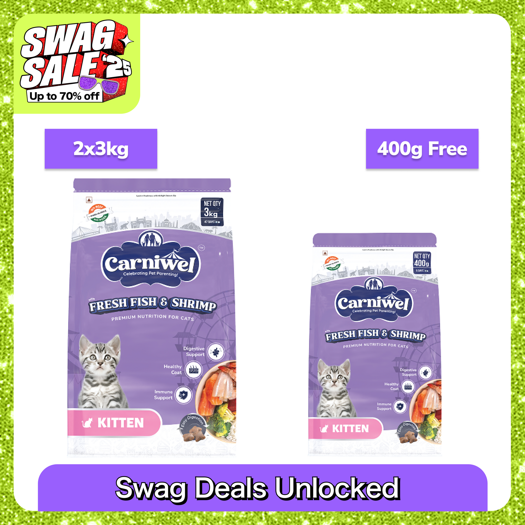 Carniwel Fresh Fish and Shrimp For Kitten Cat Dry Food Cats- Dry food Carniwel 2x3kg+400g (Dry Free)