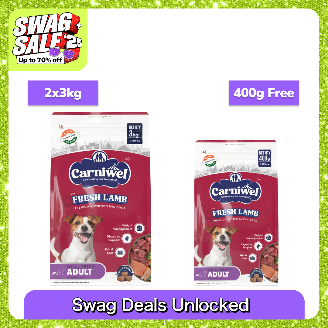 Carniwel Fresh Lamb Small Breed Adult Dog Dry Food Dogs- Dry Food Carniwel 2x3kg+400g (Dry Free)