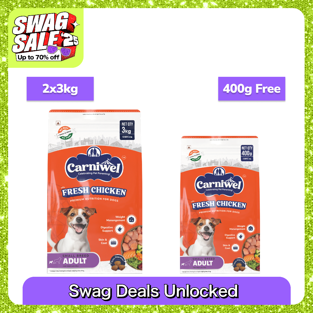 Carniwel Fresh Chicken Kibble Small Breed Adult Dog Dry Food Dogs- Dry Food Carniwel 2x3kg+400g (Dry Free)