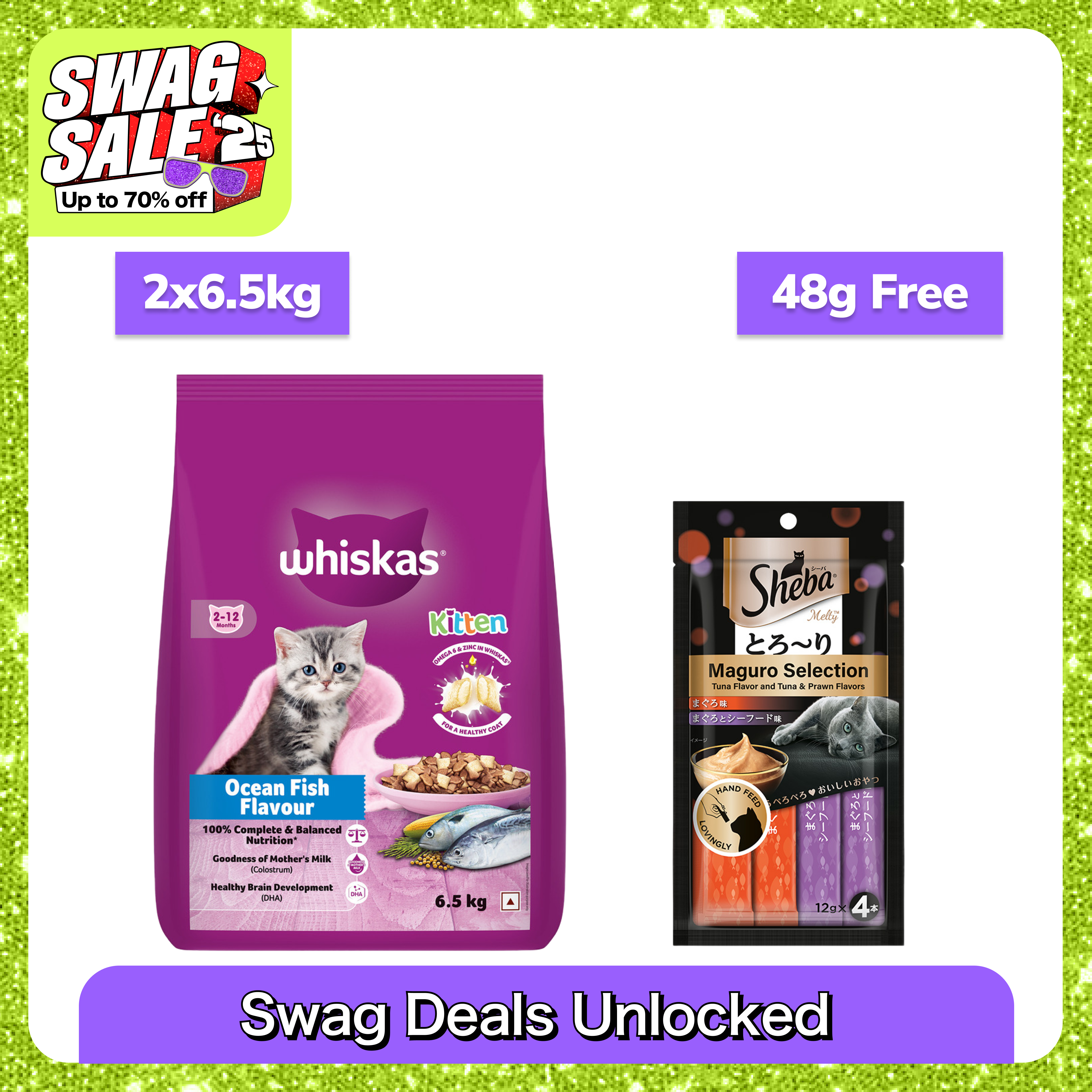 Whiskas Ocean Fish Kitten/Mother and Baby Cat Dry Food Cats- Dry food Whiskas 13kg (2x6.5kg)+48g (Treat Free)
