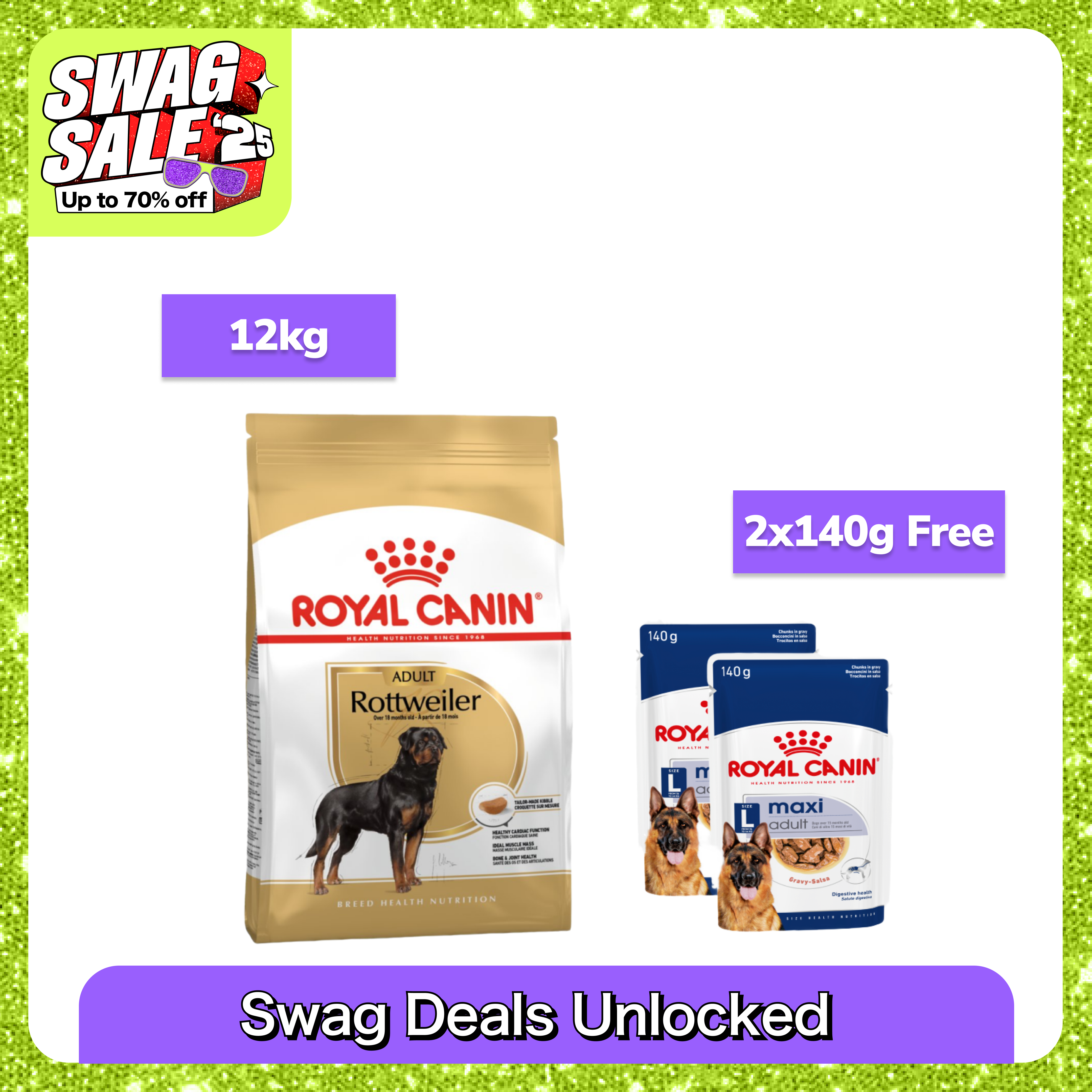 Royal Canin Rottweiler Adult Dog Dry Food Dogs- Dry Food Royal Canin 12kg+2x140g (Wet Free)