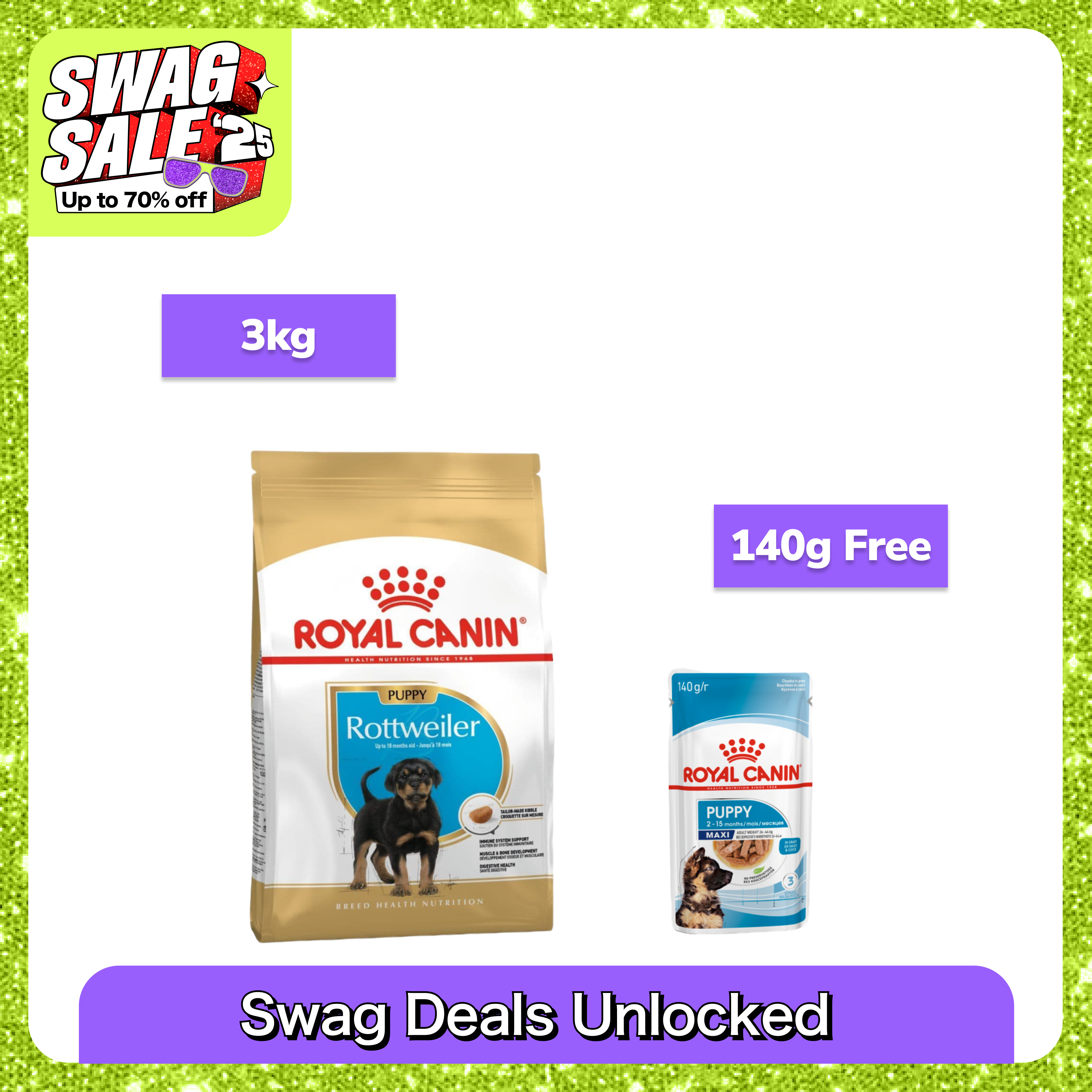 Royal Canin Rottweiler Puppy Dog Dry Food Dogs- Dry Food Royal Canin 3kg+140g (Wet Free)