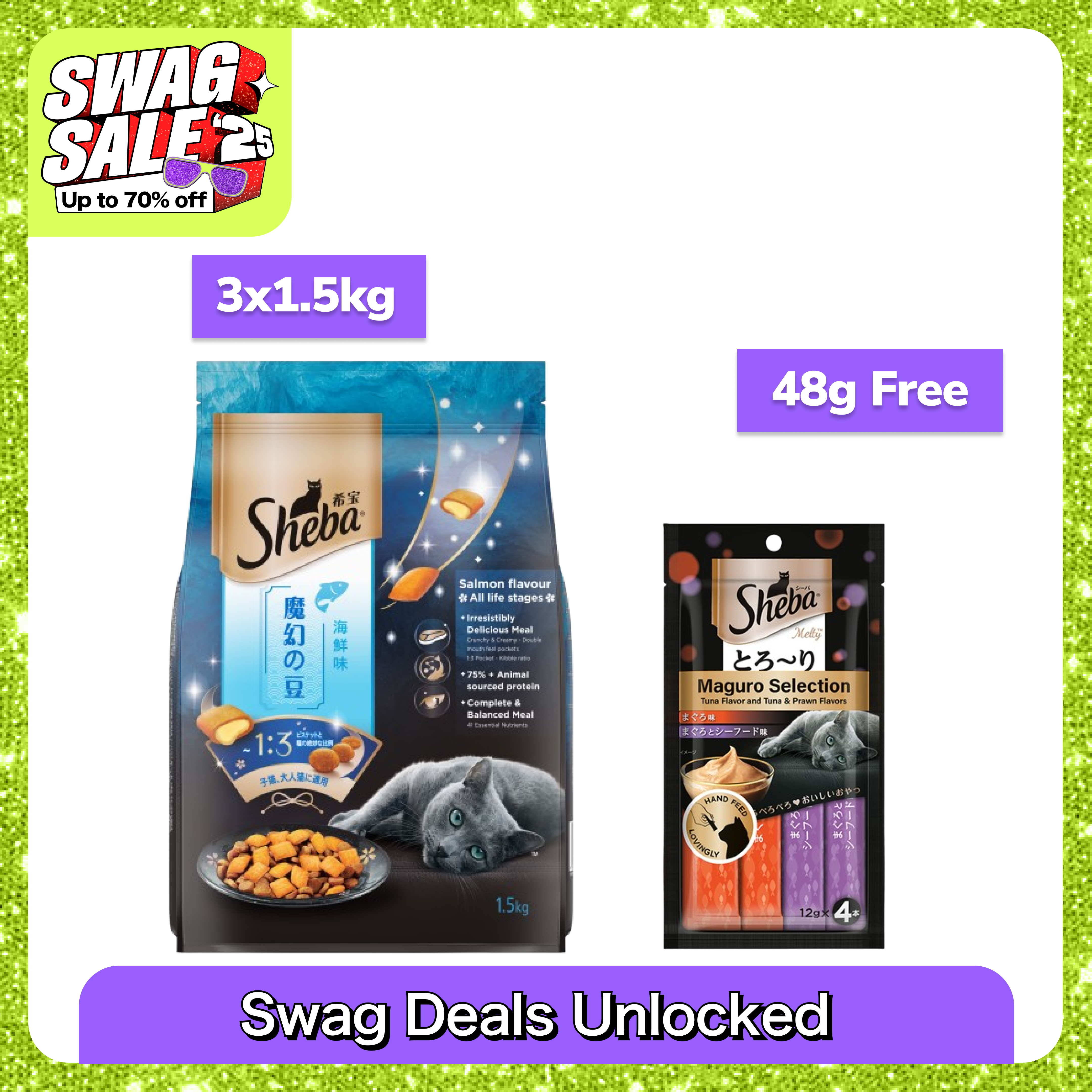 Sheba Salmon Flavour Irresistible All Life Stages Cat Dry Food Cats- Dry food Sheba 3x1.5kg + 48g (Treat Free)