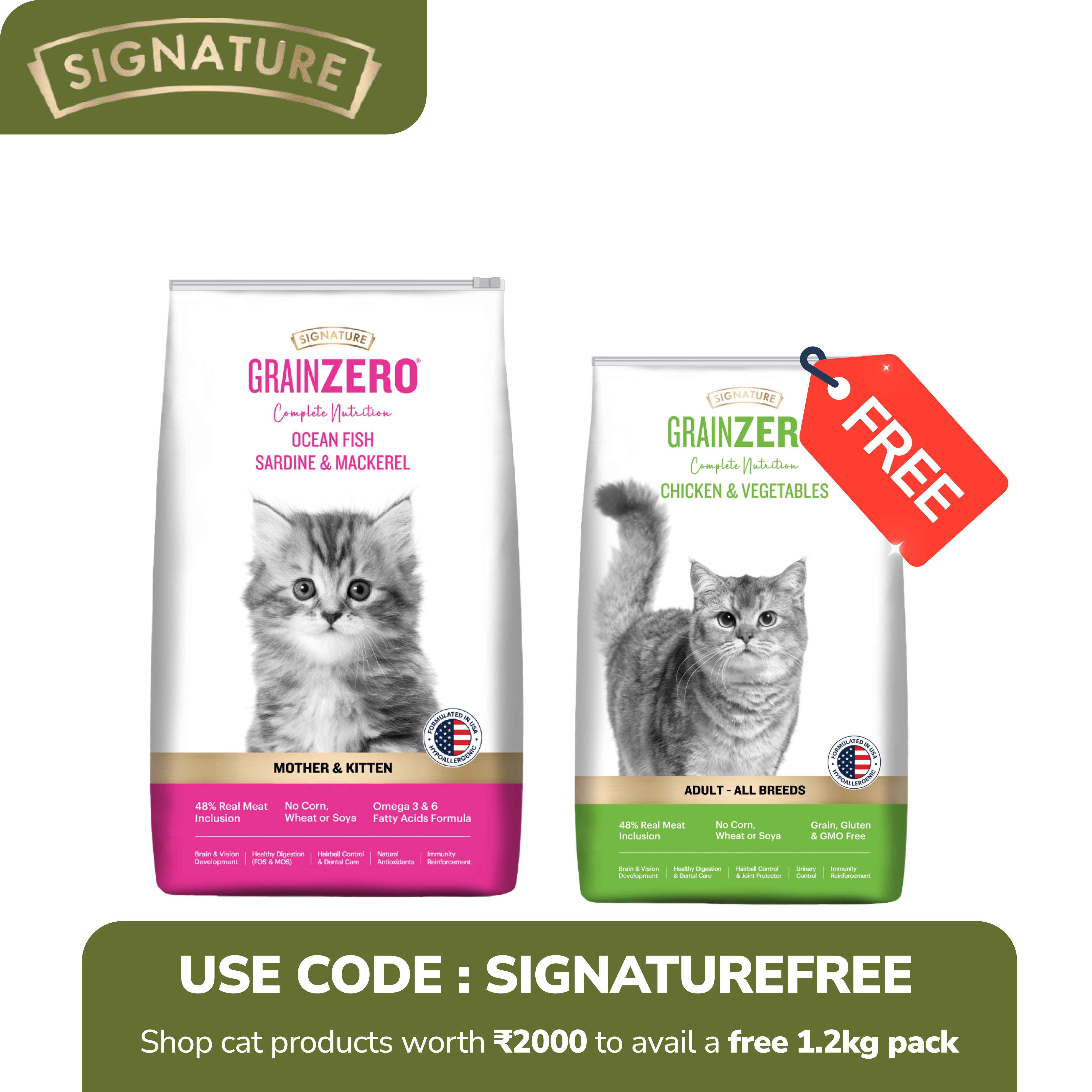 Signature Grain Zero Ocean Fish, Sardine and Mackerel Mother and Kitten Cat Dry Food