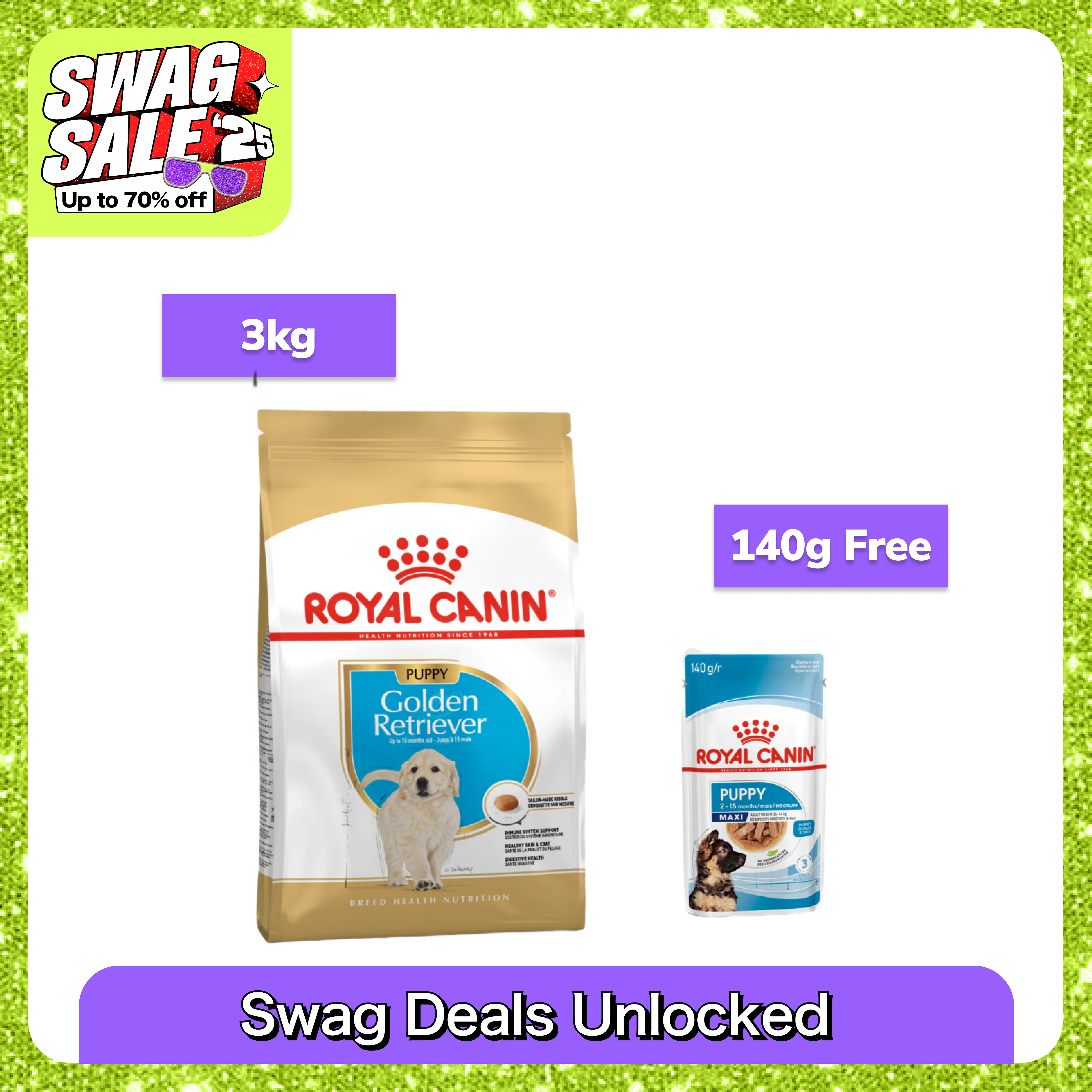 Royal Canin Golden Retriever Puppy Dog Dry Food Dogs- Dry Food Royal Canin 3kg+140g (Wet Free)