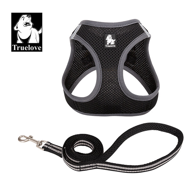 Truelove Mesh Harness & Leash Set for Cats & Small & Medium Dogs (Black)