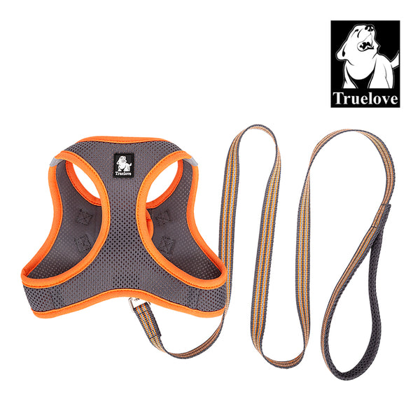 Truelove Mesh Harness & Leash Set for Cats & Small & Medium Dogs (Gray Orange)