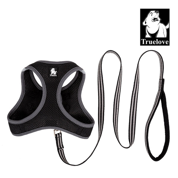 Truelove Mesh Harness & Leash Set for Cats & Small & Medium Dogs (Black)
