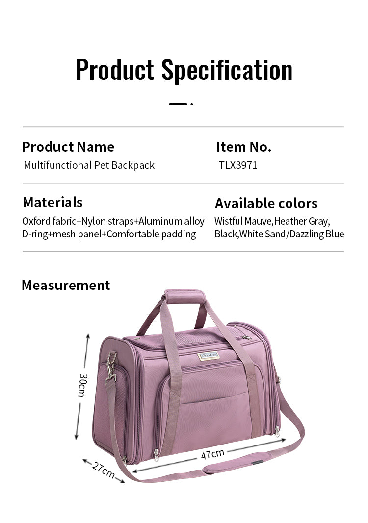 Truelove 1 Side Expandable Duffle Carrier for Dogs & Cats (Wistful Mauve) Both-Bedding, Mats & Travel Supplies Truelove