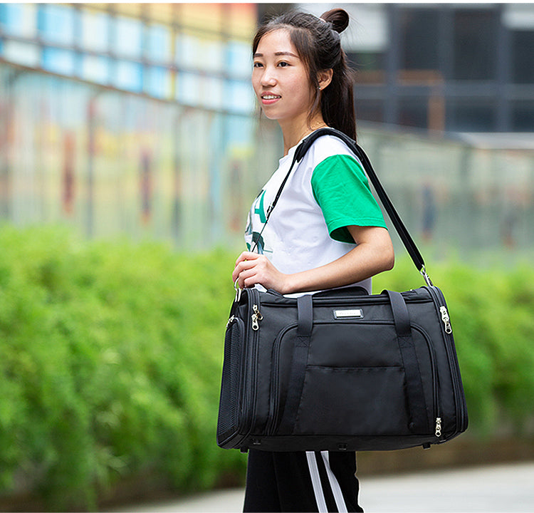 Truelove 1 Side Expandable Duffle Carrier for Dogs & Cats (Black) Both-Bedding, Mats & Travel Supplies Truelove L