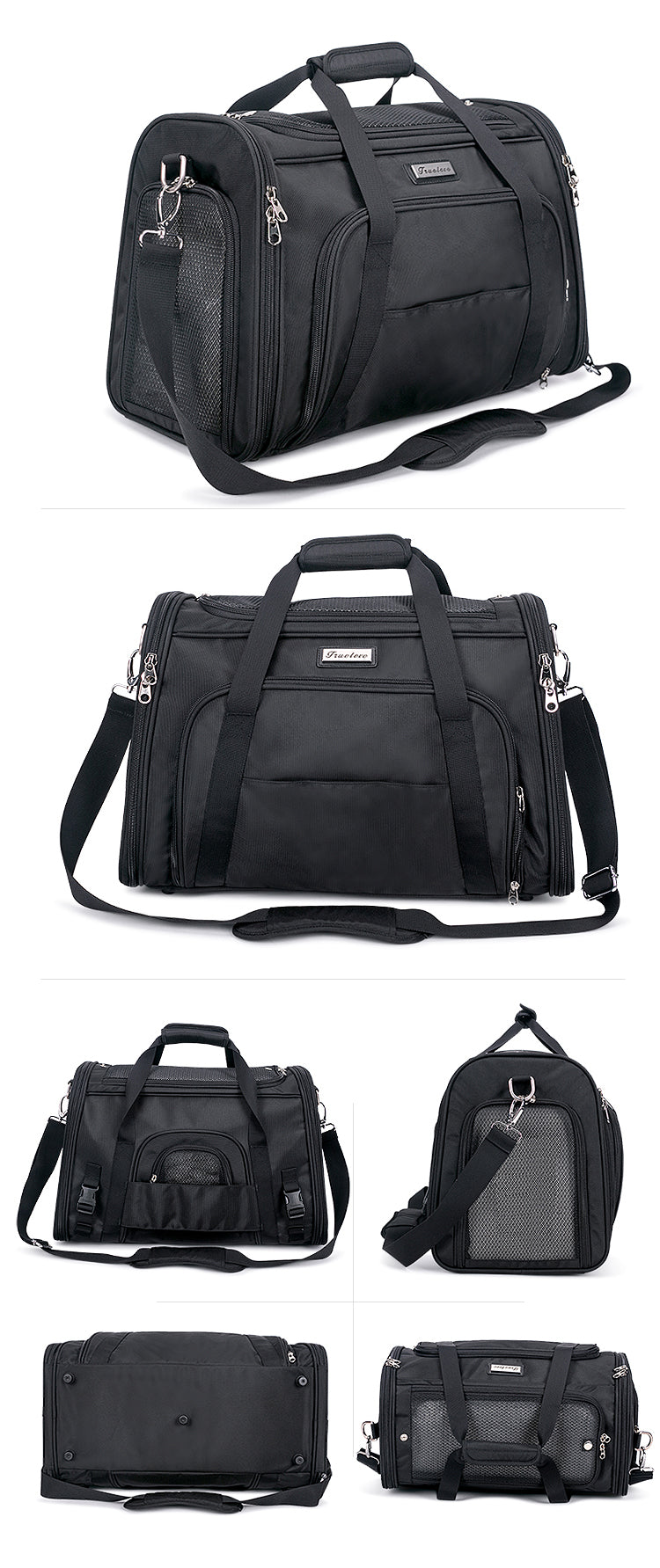 Truelove 1 Side Expandable Duffle Carrier for Dogs & Cats (Black) Both-Bedding, Mats & Travel Supplies Truelove