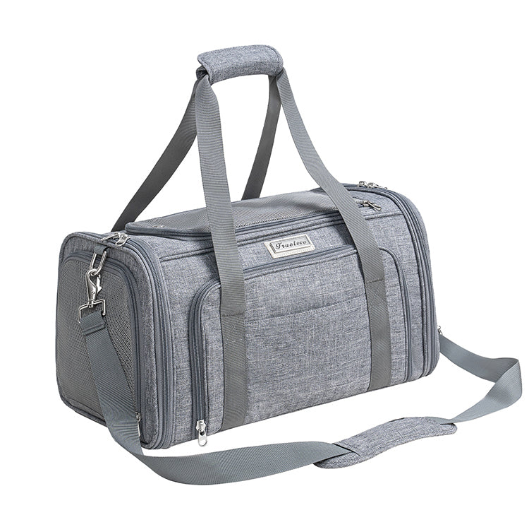 Truelove 3 Side Expandable Duffle Carrier for Dogs & Cats (Heather Gray) Both-Bedding, Mats & Travel Supplies Truelove