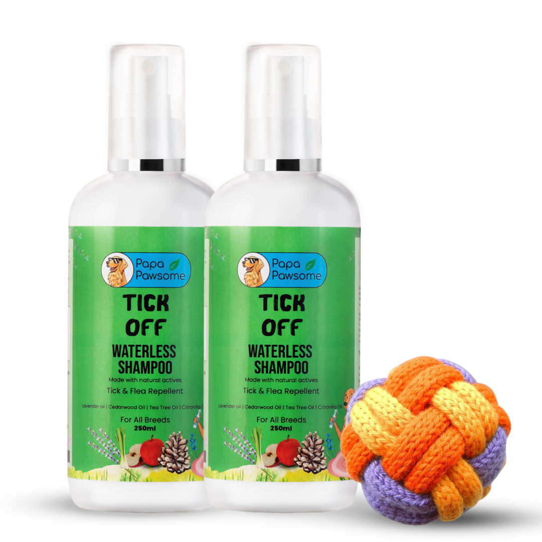 Papa Pawsome Tick Off Waterless Shampoo and Braided Rope Ball for Dogs