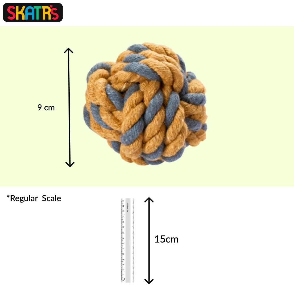 Skatrs Ball Shaped Twisted Rope Chew Toy for Dogs and Cats (Yellow/Grey)