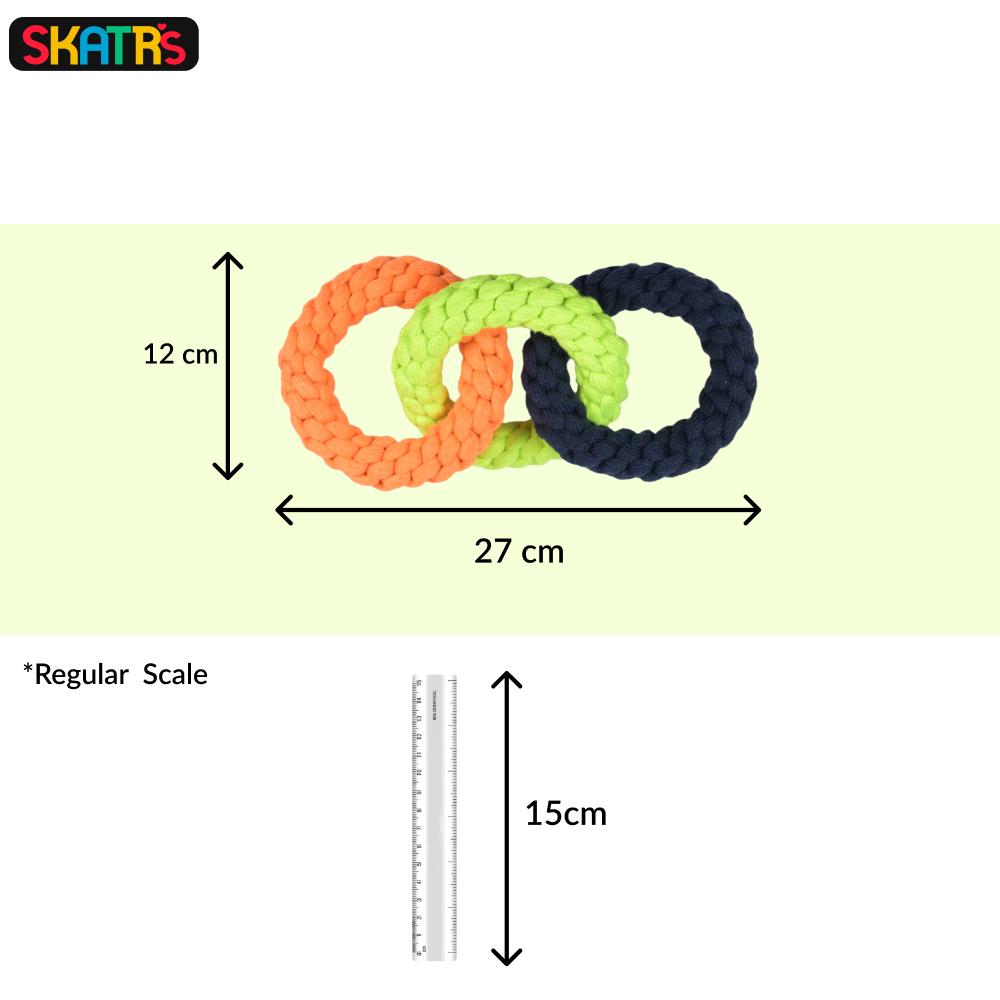 Skatrs Triple Ring Rope Chew Toy for Dogs and Cats (Neon Green/Red/Yellow)