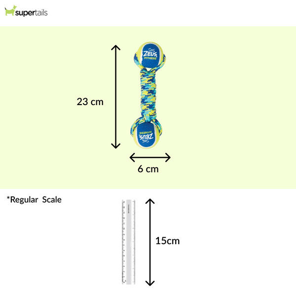 Zeus Double Tennis Ball Rope Dumbbell Toy for Dogs (Blue)