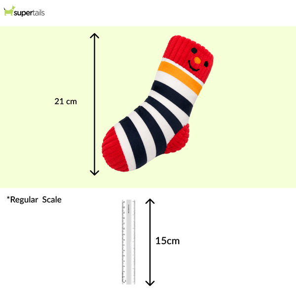 Talking Dog Club Mr.Socks Stripy Squeaker Plush Toy for Dogs (Red/Black)