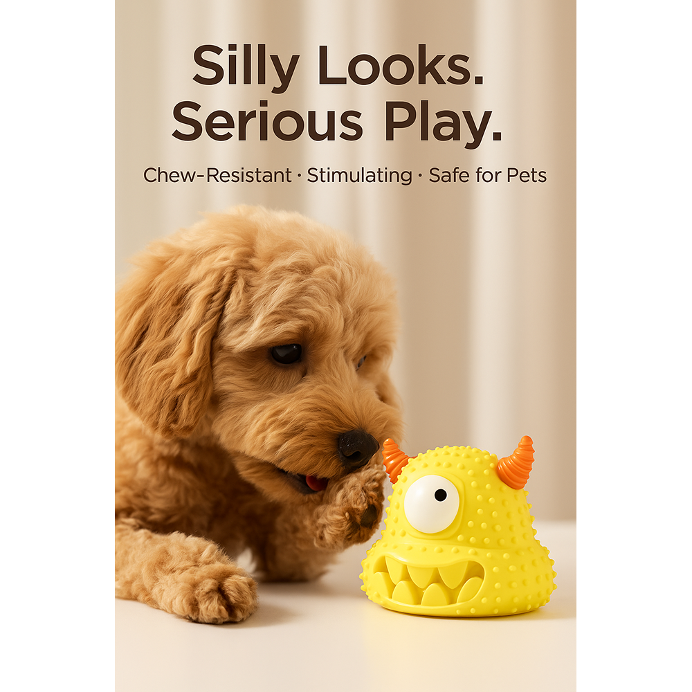 Talking Dog Club Monster Head Tough Rubber Chew Toy for Dogs (Yellow) Dogs-Toys Talking Dog Club Dropship