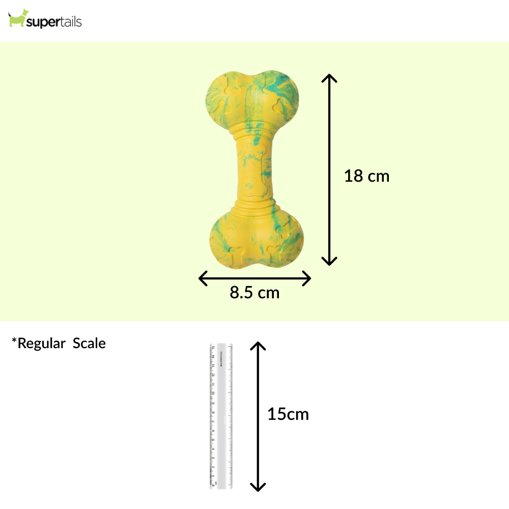 Talking Dog Club Rubber Bone Treat Dispenser Toy for Dogs (Yellow) Dogs-Bowls & Feeders Talking Dog Club Dropship