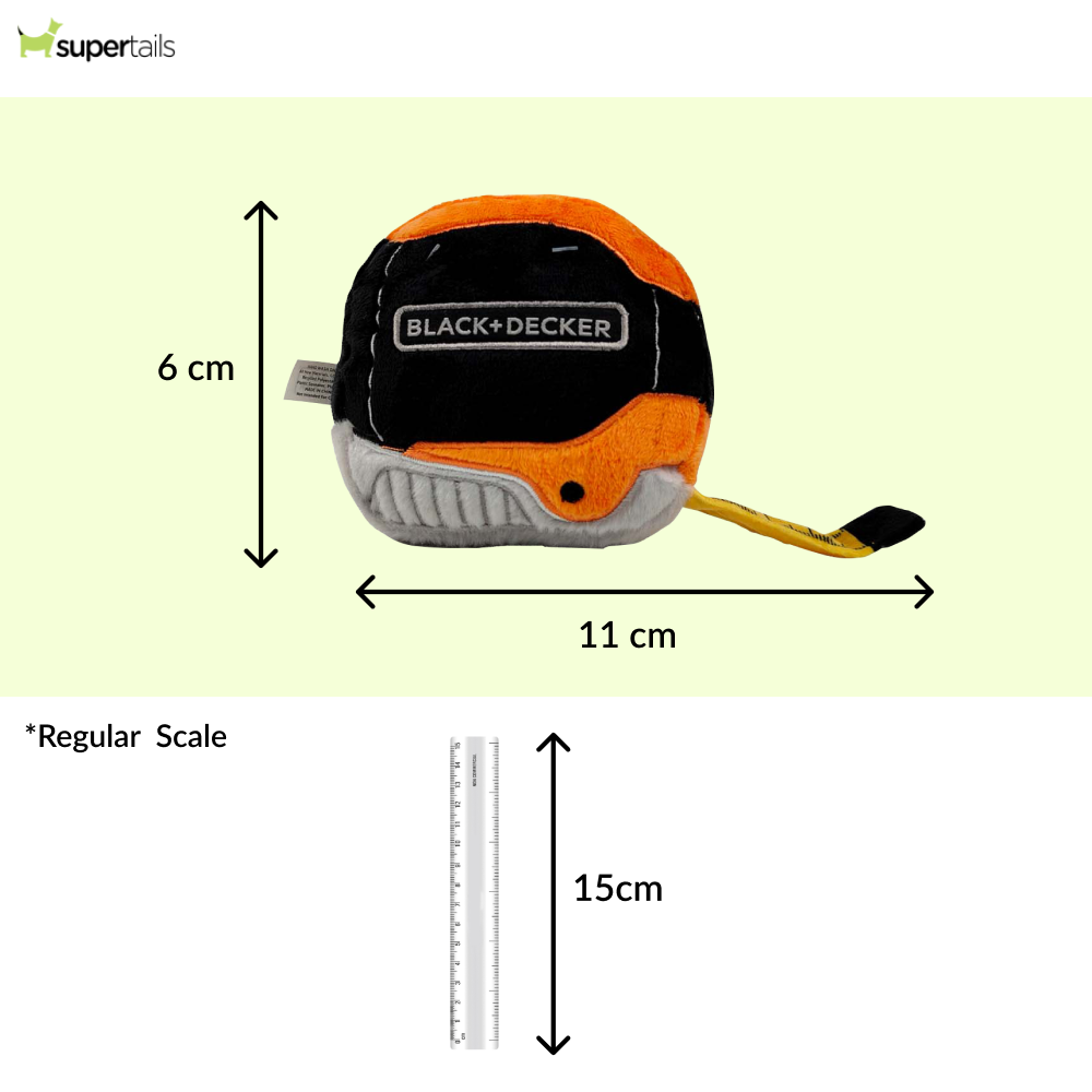 Black & Decker 3D Tape Measure Plush Toy for Dogs (Black) Dogs-Toys Black & Decker