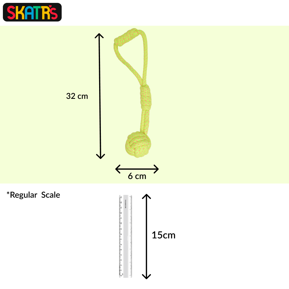 Skatrs Hand Made Knotted Ball Rope Tug Toy for Dogs and Cats (Neon Green)