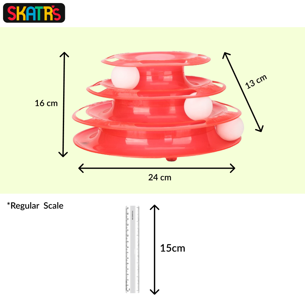 SKATRS Interactive 3 Level Tower Track with Balls Toy for Cats (Red)