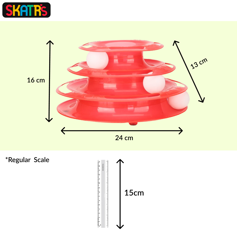 Skatrs Interactive 3 Level Tower Track with Balls Toy for Cats (Red) Cats-Toys Skatrs