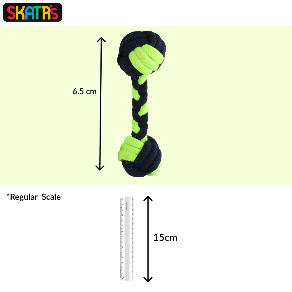 Skatrs Dumbbell Shaped Rope Chew Toy for Dogs and Cats (Neon Green/Dark Blue)