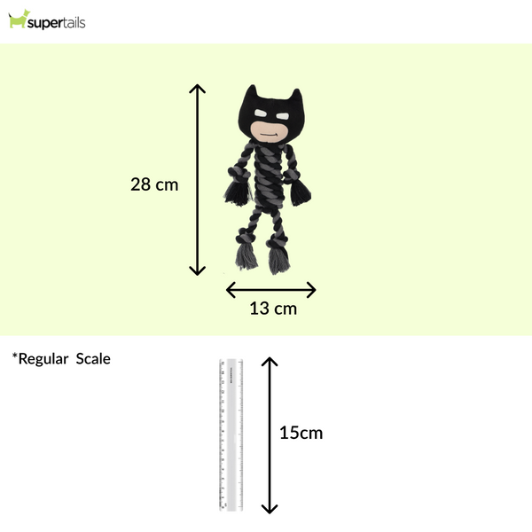 Warner Bros Batman Teething Rope Toy for Dogs and Cats (Black and Grey)