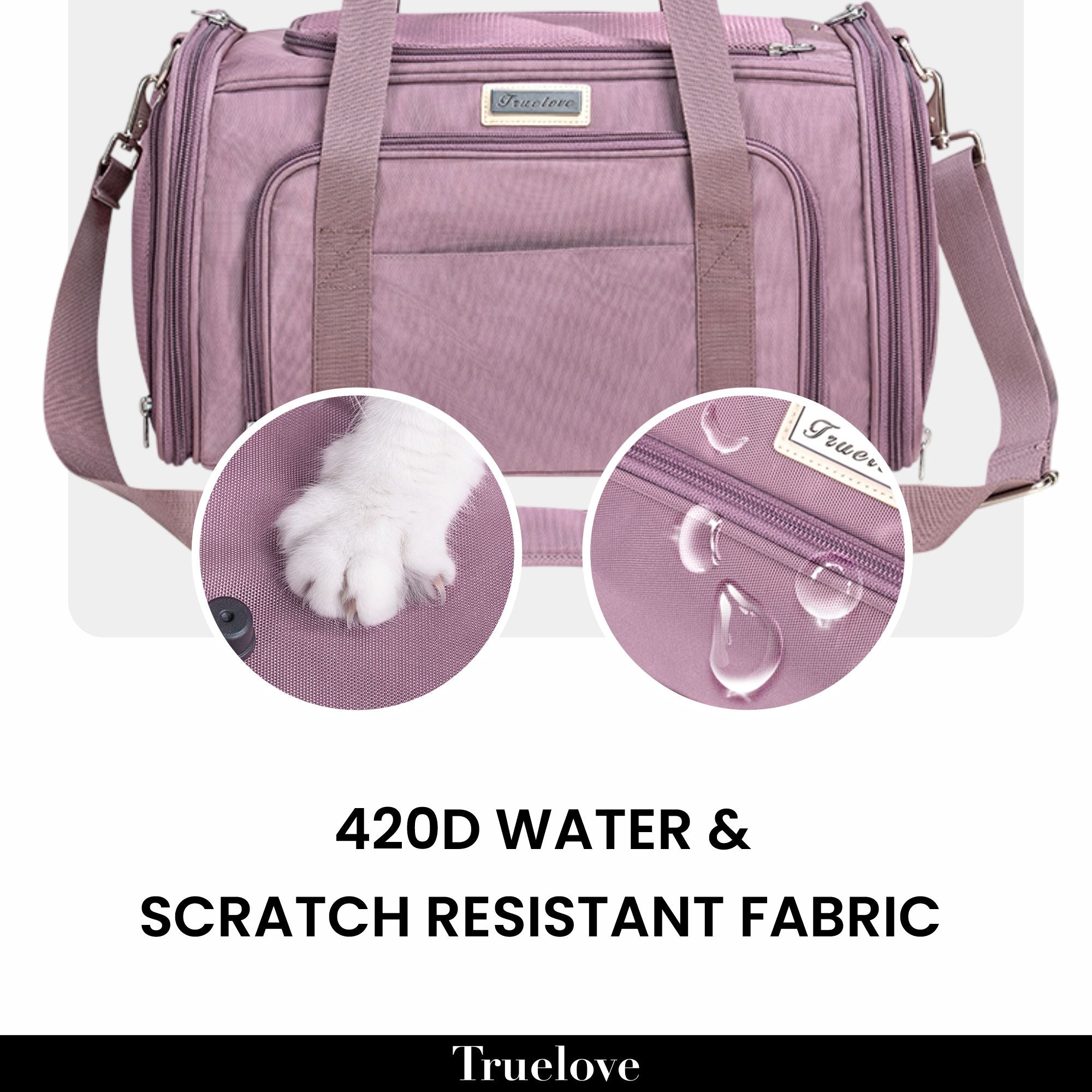 Truelove 3 Side Expandable Duffle Carrier for Dogs & Cats (Wistful Mauve) Dogs & Cats-Carriers & Travel Truelove