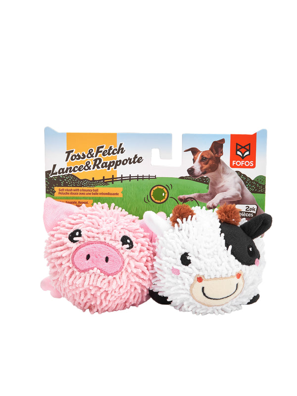 Fofos Pig and Cow Sprike Ball Animal Toy for Dogs