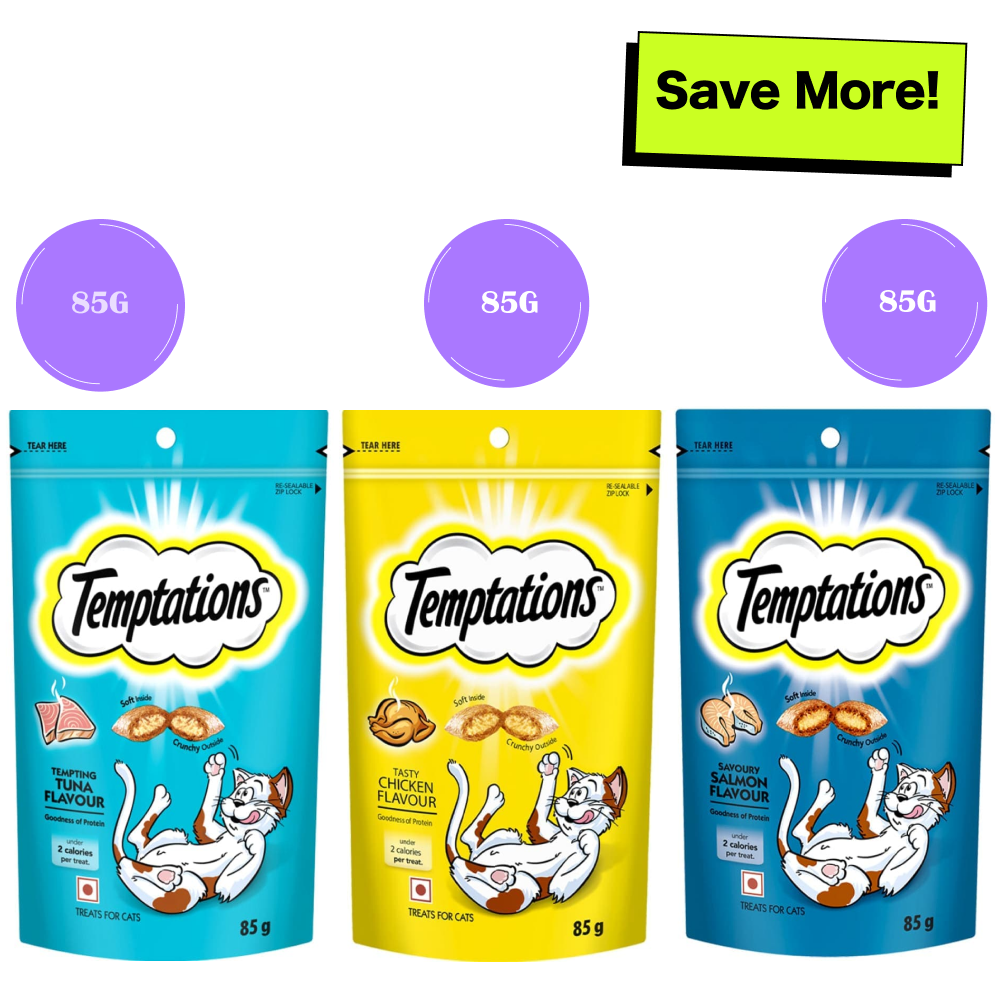 Temptations Savoury Salmon, Tasty Chicken and Tempting Tuna Flavour Cat Treats Combo Cats-Treats & Others Temptations 3x85g