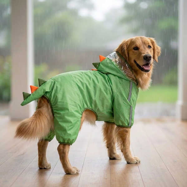 Barkbutler x Fofos Four Leg Dinosaur Raincoat for Dogs (Green)