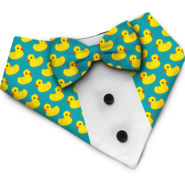 PawsIndia Duck Pattern Tuxedo Bandana with Matching Bow for Dogs and Cats