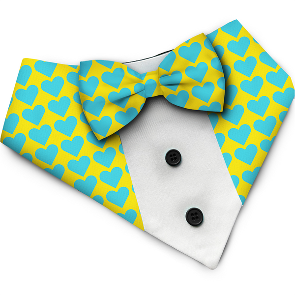 PawsIndia Heart Pattern Tuxedo Bandana with Matching Bow for Dogs and Cats