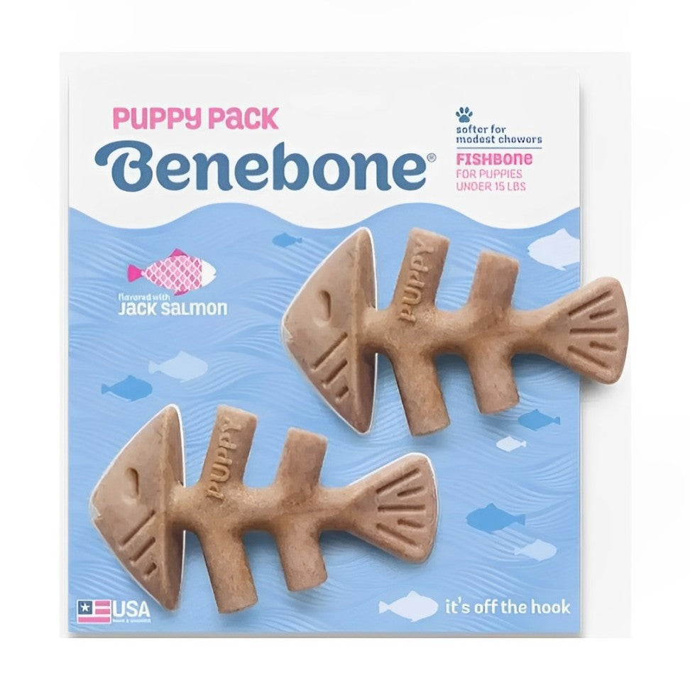 Benebone Jack Salmon Flavoured Fish Bone Chew Toys for Puppy Dogs-Toys Benebone Pack of 2