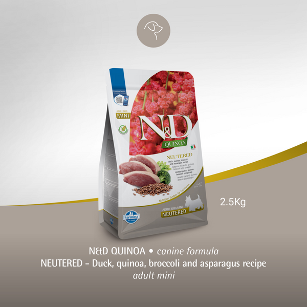 Farmina N&D Neutered Quinoa Duck, Broccoli & Asparagus Adult Mini Dog Dry Food