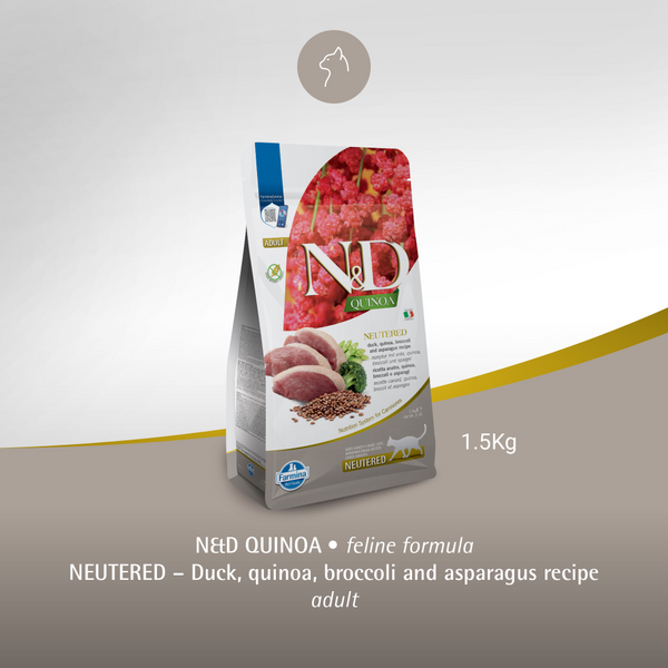 Farmina N&D Neutered Quinoa Duck, Broccoli & Asparagus Adult Cat Dry Food